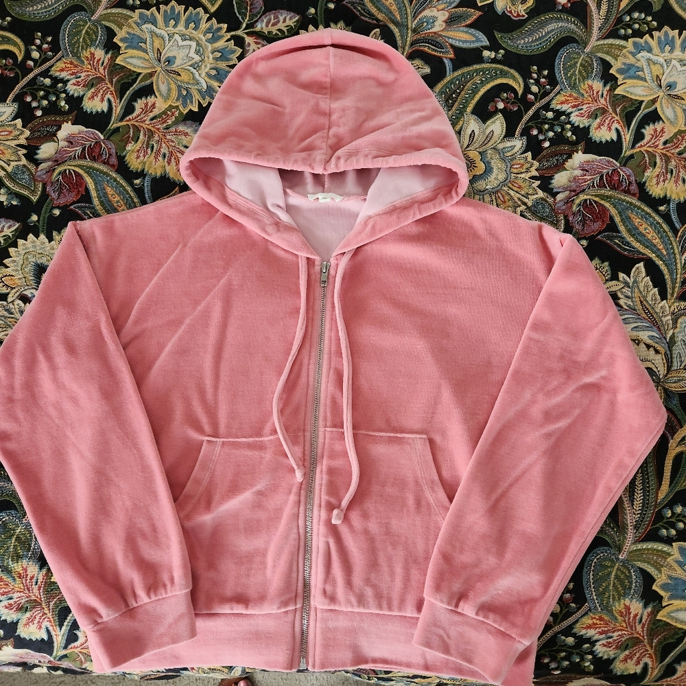 ODDI Pink Velour Zip Up Hoodie Y2K Mcbling Style Small